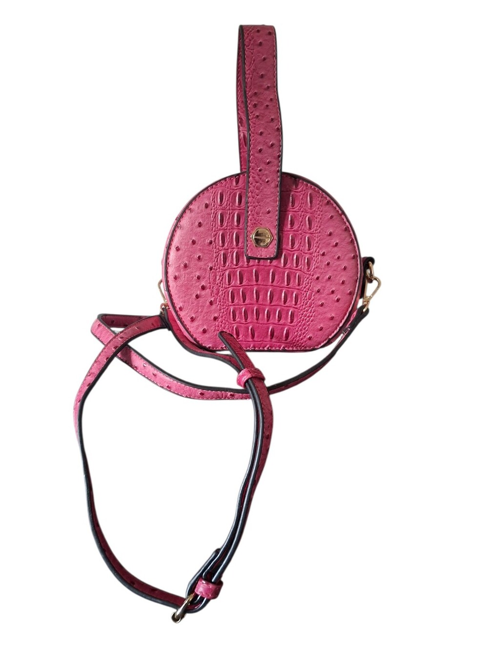 Round Pink Croc-Embossed Crossbody Bag